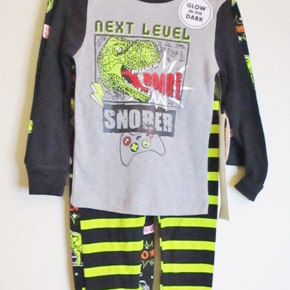 Members Mark Boys 4 piece pajama set, Black&Yellow Dinosaur Glow in the Dark 2T - Picture 1 of 13